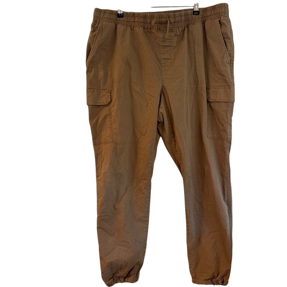Columbia Mens Cargo Pants Brown‎ Elastic Waist Drawstring Pockets XL Regular